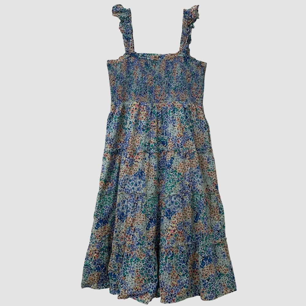 J.Crew Midi Dress Women's XL Multi-Color Floral Smocked Tiered Lined 100% Cotton - Picture 1 of 12